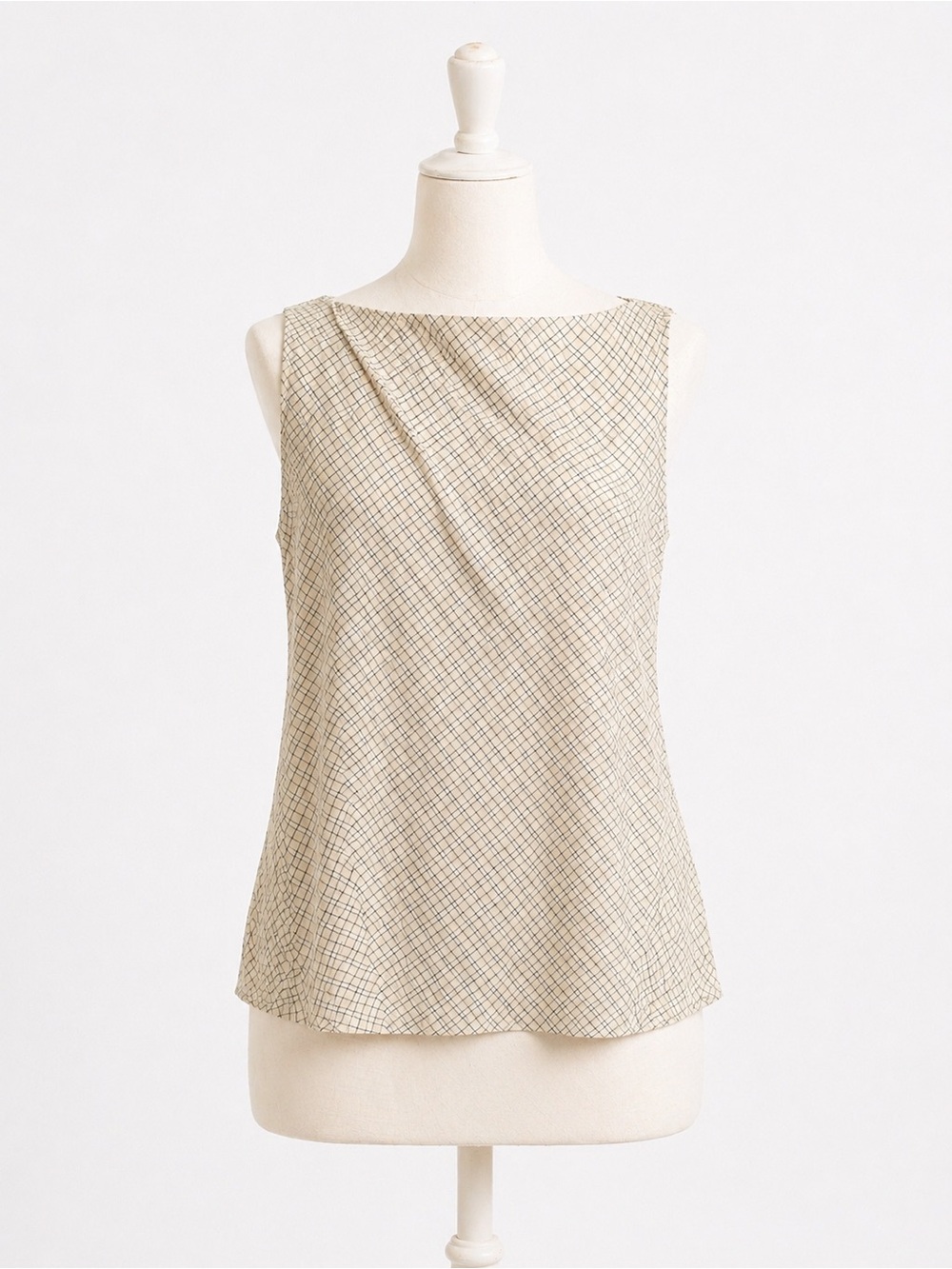 Zara Beige Sleeveless Checked Boatneck Camisole
